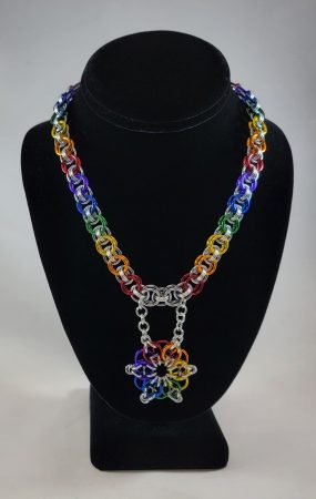 Rainbow, Black Ice & Shiny Silver Helms Chain with 6-Point Celtic Star Necklace