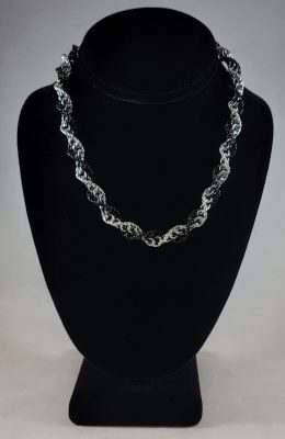 Black & Shiny Silver Inverted Spiral / Double Helix Necklace