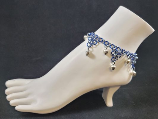 Royal Blue & Black Ice Anklet with Bells